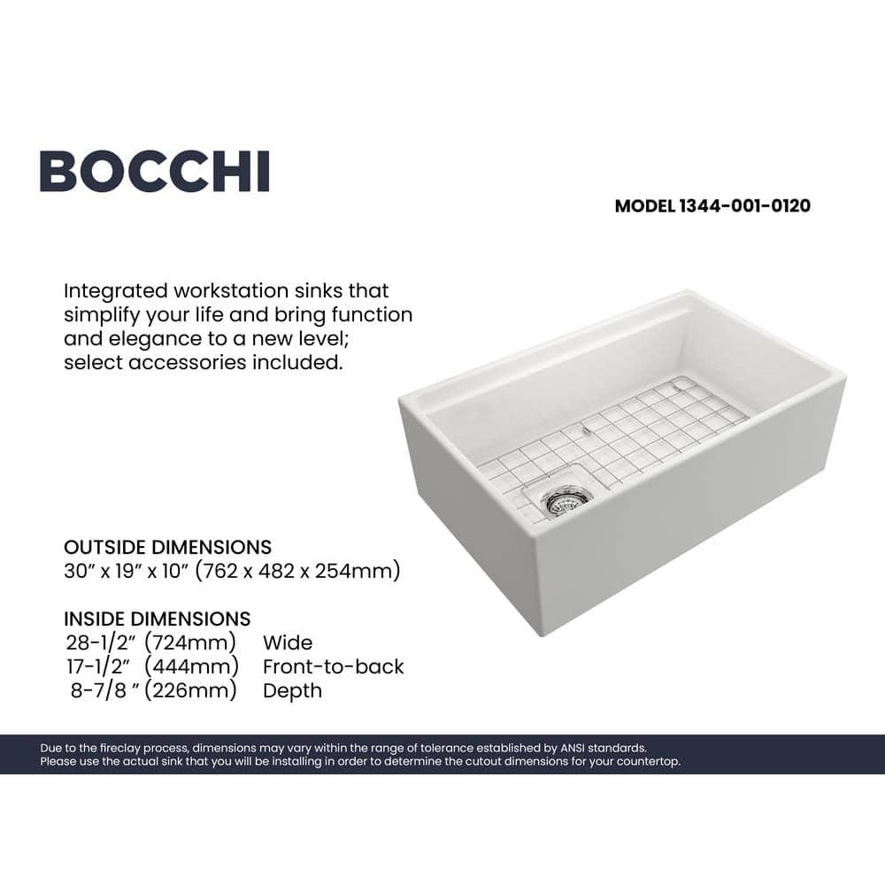 White 30'' Farmhouse Apron-Front Fireclay Single Bowl Kitchen Sink