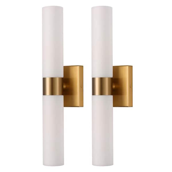 Emeritpro 18 in. 2-Light Modern Gold Wall Sconce with Double Tube Design Elegant Up and Down Lighting for Hallway