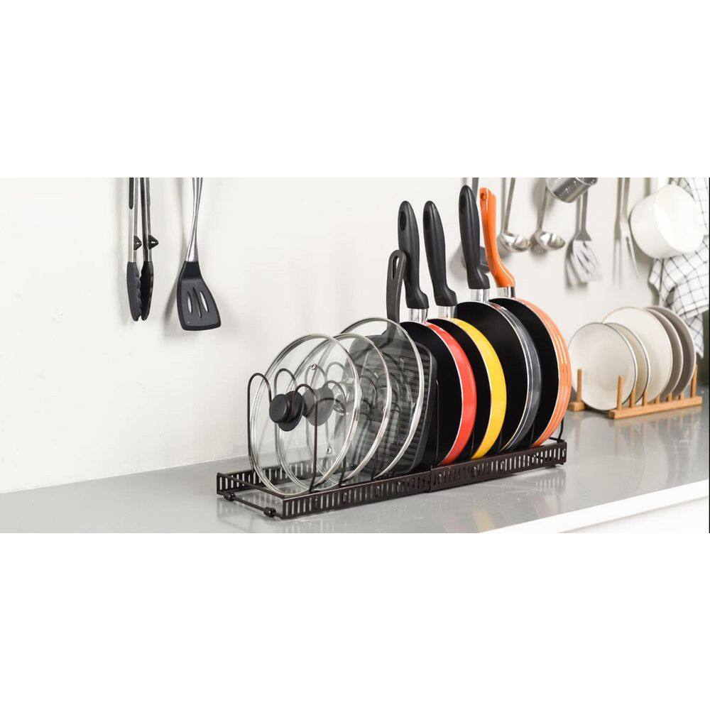Brown Metal Pots and Pans Organizer Rack Drawer Organizer with 10 Adjustable Compartments for Cabinet and Countertop price history on PriceWatchPro