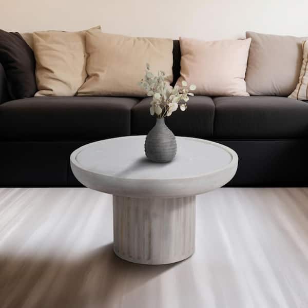 Liv & Skye 30 in. Whitewash Round Mango Wood/Marble Coffee Table