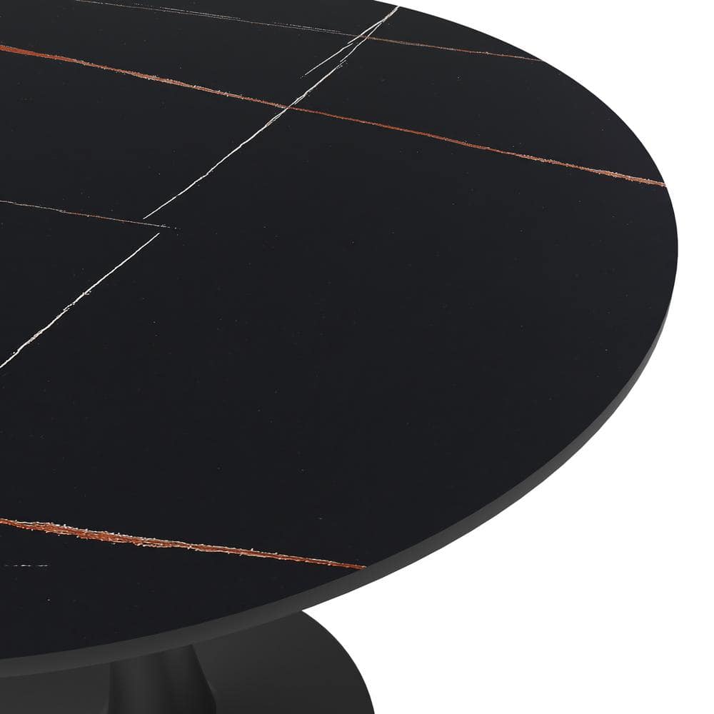 Bristol 35" Round Black Sintered Stone Dining Table with Steel Base