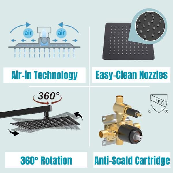 1-Spray 10 in. Wall Mount Fixed and Handheld Dual Shower Head 2.5 GPM in Matte Black