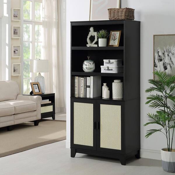 Manhattan Comfort Sheridan Modern Cane 4-Piece Set: Bookcase, TV Stand, Sideboard, End Table in Black Manhattan Comfort Sheridan Modern Cane 4-Piece Set: Bookcase, TV Stand, Sideboard, End Table in Black