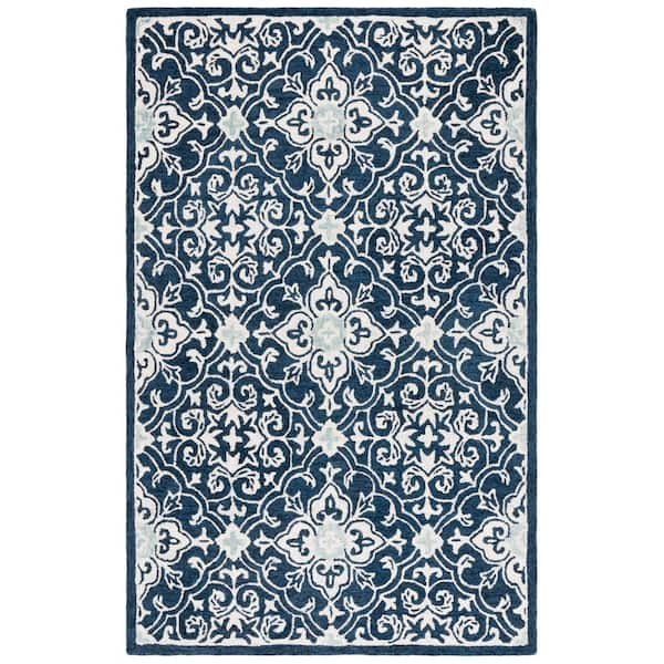 Roslyn 2 ft. x 4 ft. Navy/Light Blue Ornate Border Area Rug