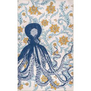 nuLOOM Beverly Navy 3 ft. x 8 ft. Machine Washable Global Inspired ...