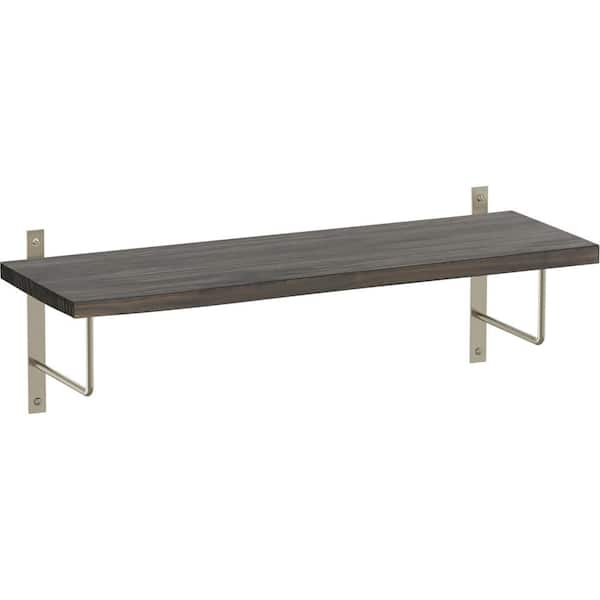Liberty 24 in. x 8 in. x 6 in. Dark Stained Solid Pine Decorative Wall Shelf with Nickel Art Deco Steel Brackets