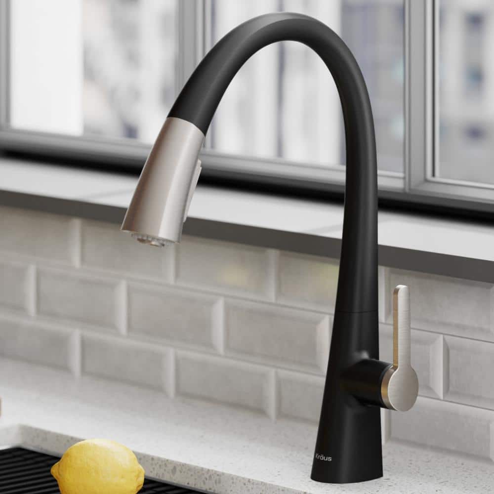 Spot Free Stainless Steel and Matte Black Pull-Down Kitchen Faucet
