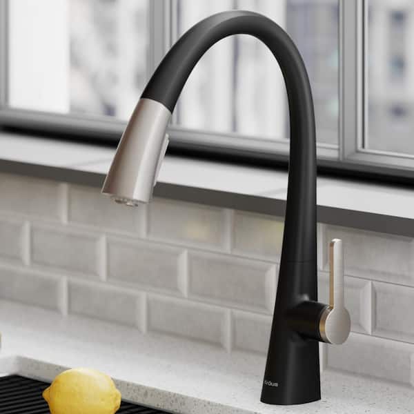 Nolen Single-Handle Pull-Down Sprayer Kitchen Faucet with Dual Function Sprayer in Spot Free Stainless Steel/Matte Black