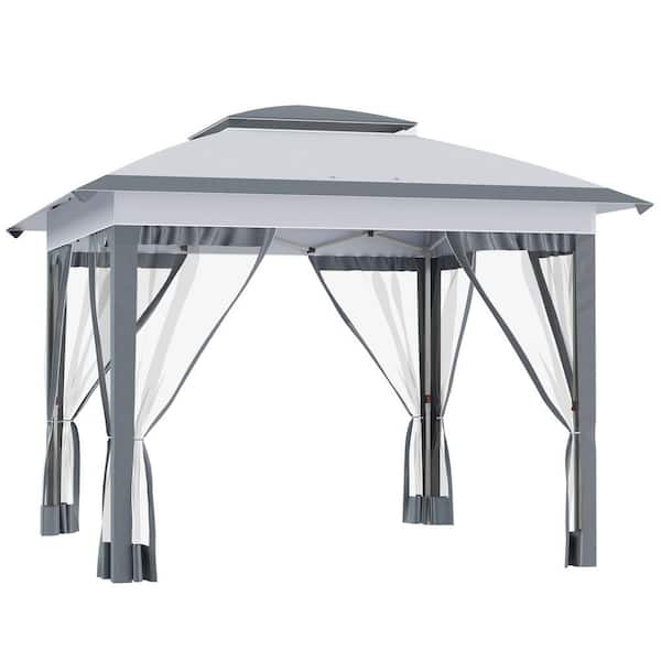 12 ft. x 12 ft. Grey Outdoor Patio Portable Gazebos Pop Up Canopy Tent with Netting&Carry Bag