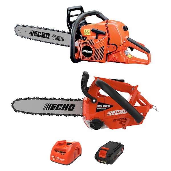 ECHO V-CABCAD 59.8cc 2-Stroke Cycle Gas Chainsaw & eFORCE 56V Cordless Battery Chainsaw Combo Kit w/ 2.5Ah Battery and Charger(2-Tool) - 1