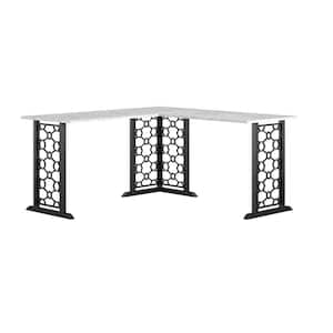 Ella 59.61 in. L-Shaped Desk White Marble with Black Legs