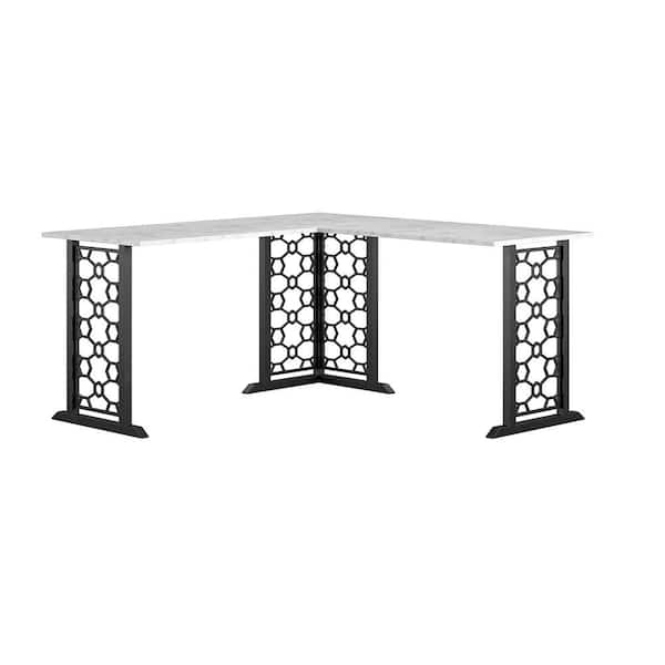 CosmoLiving by Cosmopolitan Ella 59.61 in. L-Shaped Desk White Marble with Black Legs