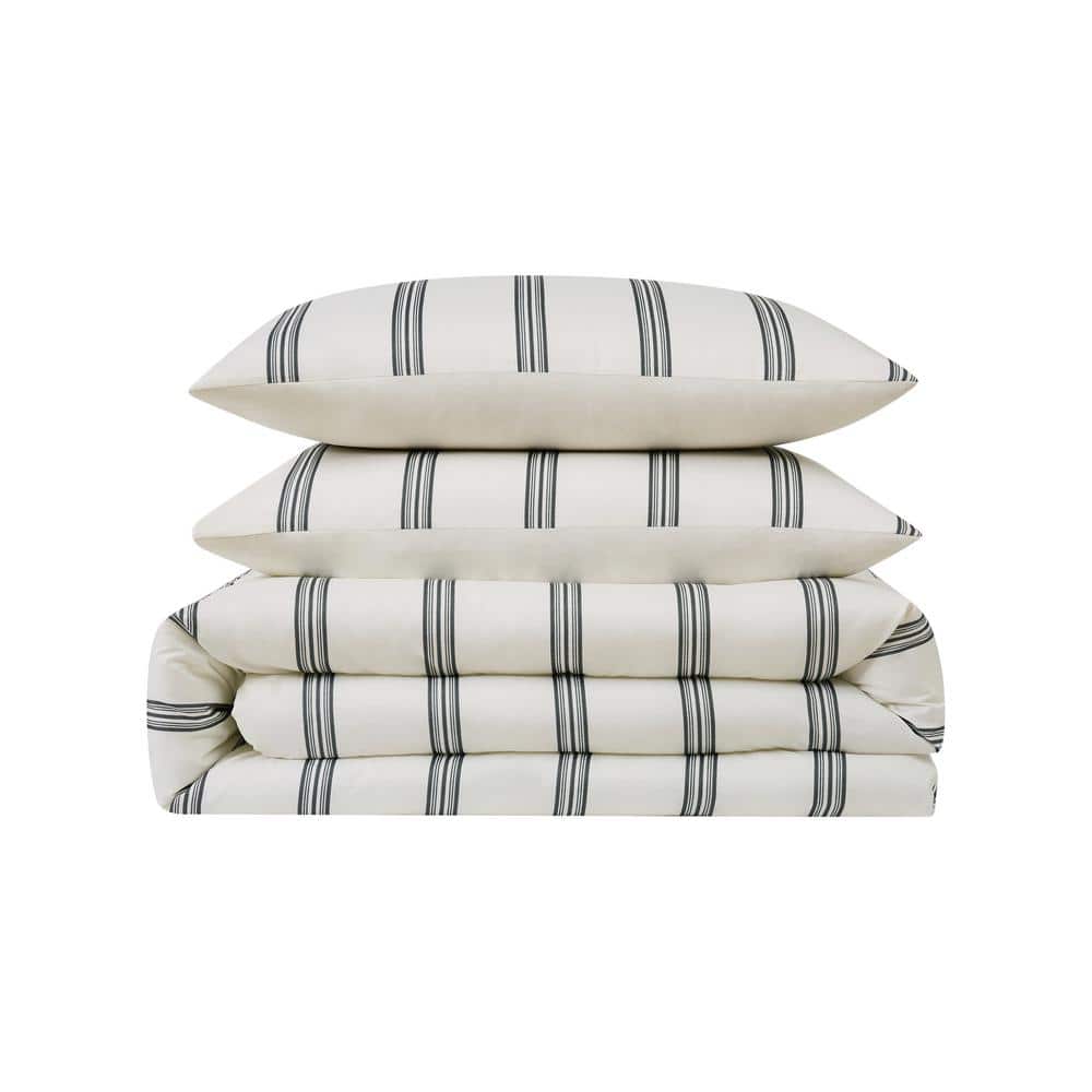 King Black and White Microfiber Striped Bedding Set