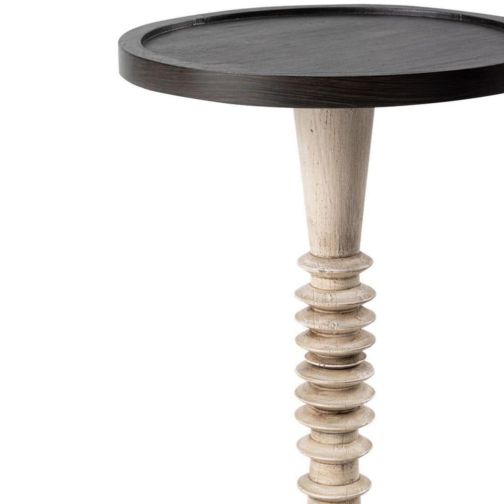 Black and White Round Wood Pedestal End Table