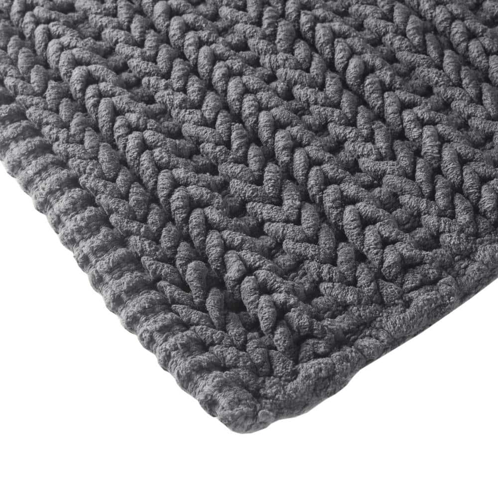 Charcoal Cotton Chenille Chain Stitch Bath Rug 17"x24"