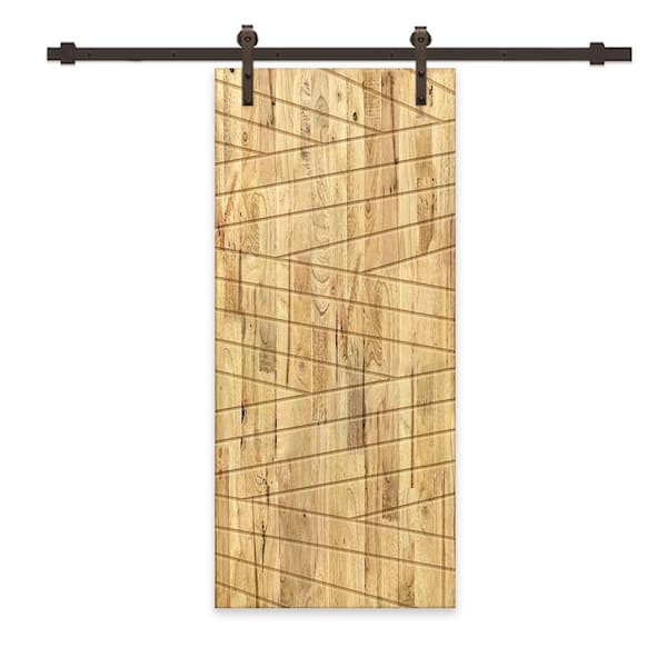 CALHOME 30 in. x 96 in. Weather Oak Stained Pine Wood Modern Interior Sliding Barn Door with Hardware Kit