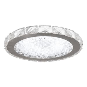 Crystal 16.5 in. 24-Watt Chrome Integrated LED Flush Mount Round Ceiling Light for Kitchen Bedroom Bathroom Hallway