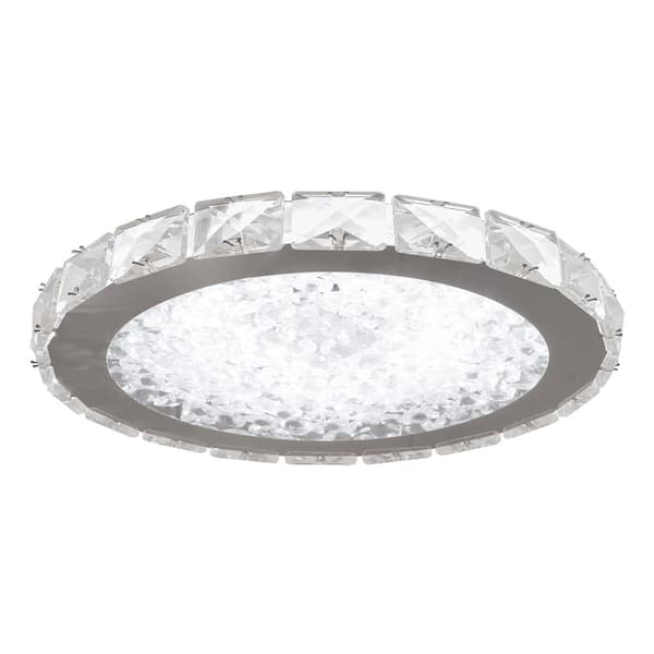 LamQee Crystal 16.5 in. 24-Watt Chrome Integrated LED Flush Mount Round Ceiling Light for Kitchen Bedroom Bathroom Hallway