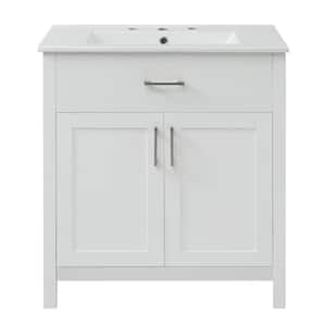 30 in. W Freestanding White Bath Vanity with White Ceramic Top