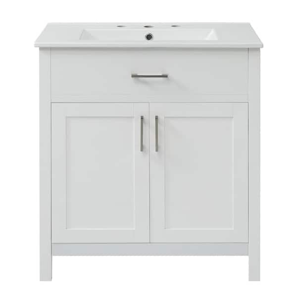 Boosicavelly 30 in. W Freestanding White Bath Vanity with White Ceramic Top