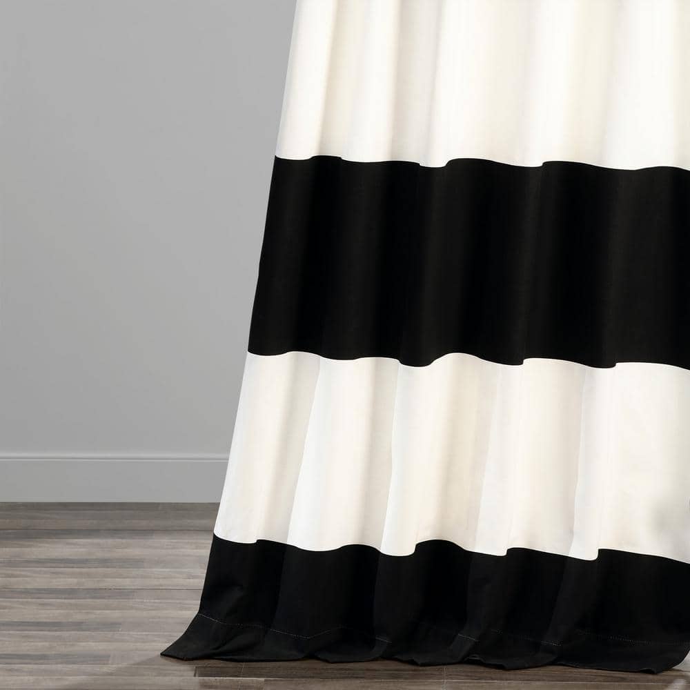 Elegant Onyx Black & Off-White Cotton Room-Darkening Curtain - 50" x 96"