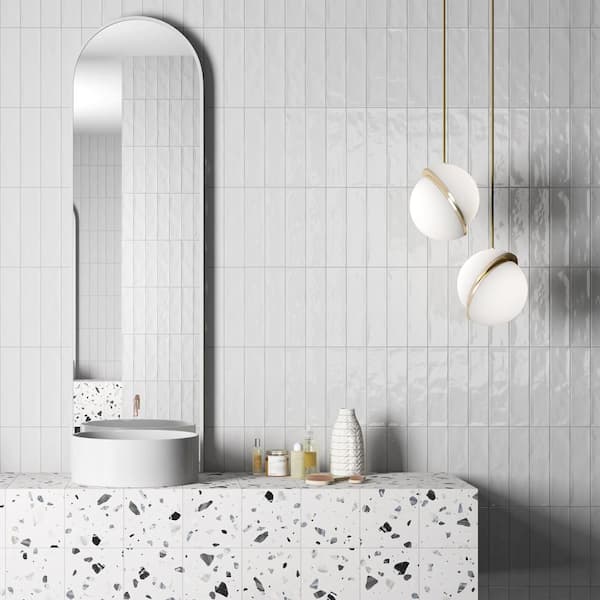 MOLOVO Zarati White 2.95 in. x 11.81 in. Polished Ceramic Wall