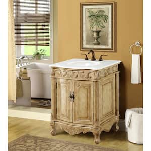 Simply Living 27 in. W x 21 in. D x 35 in. H Bath Vanity in Antique Beige with Ivory White Engineered Marble