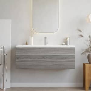 Trough 42in. W x 16in. D x 15in. H Sink Wall-Mounted Bathroom Vanity Side Cabinet in Dorato with Acrylic Top in White