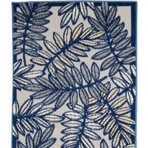 Charlie 2 X 10 ft. Ivory and Navy Floral Indoor/Outdoor Area Rug