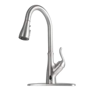 Touchless Single Handle Pull Down Sprayer Kitchen Faucet with Pull Out Spray Wand High-Arc Zinc in Brushed Nickel
