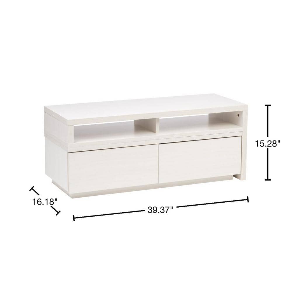 White Adjustable Media Stand with Cabinet and Drawers