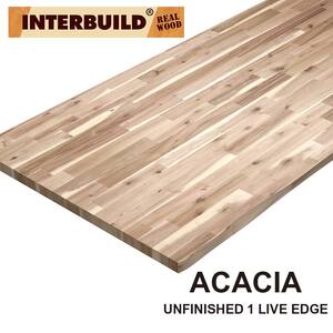 Unfinished Solid Acacia 6 ft. L x 25.5 in. D x 1.5 in. T, Butcher Block Countertop with Live Edge