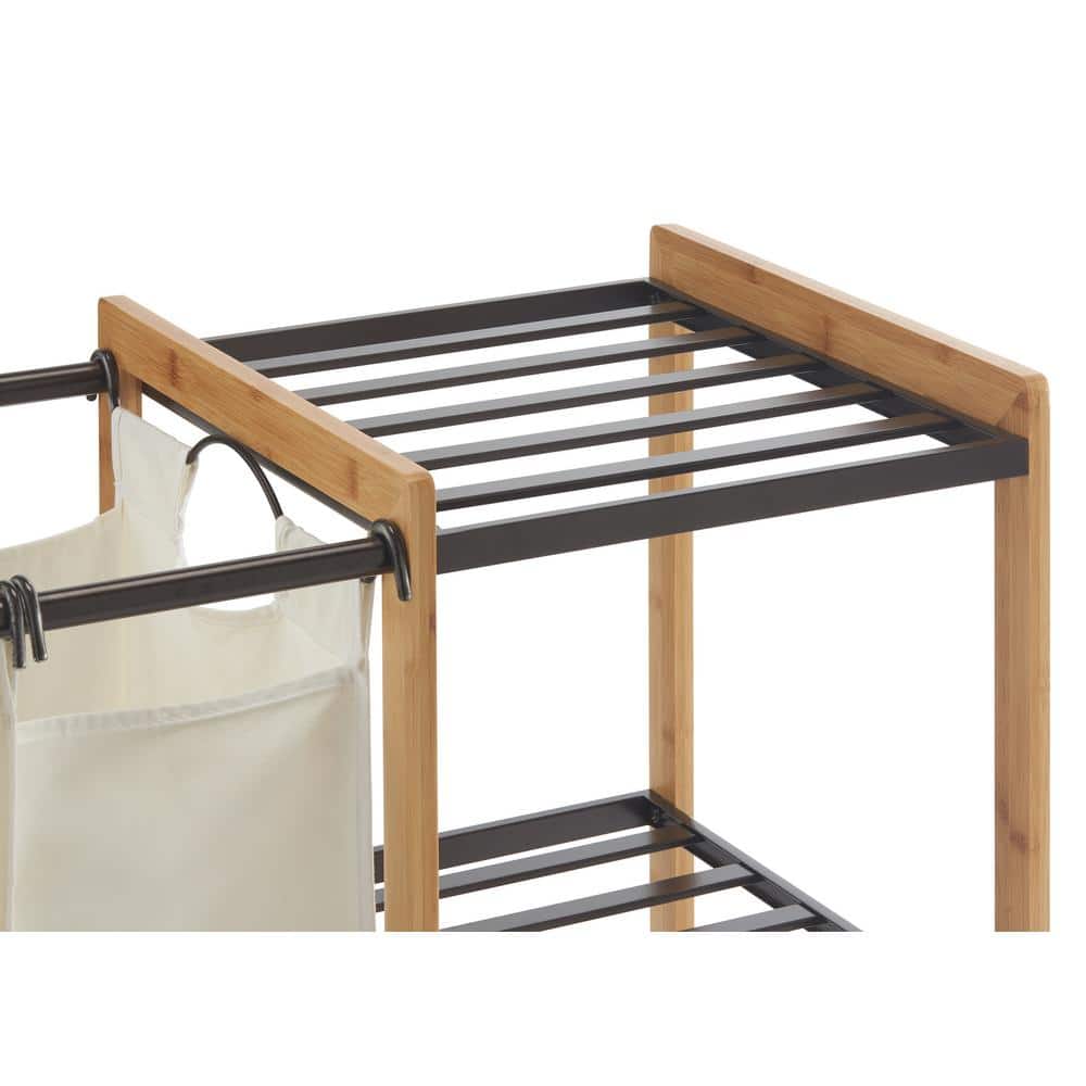 Bronze Bamboo 3-Bag Laundry Station with Wheels