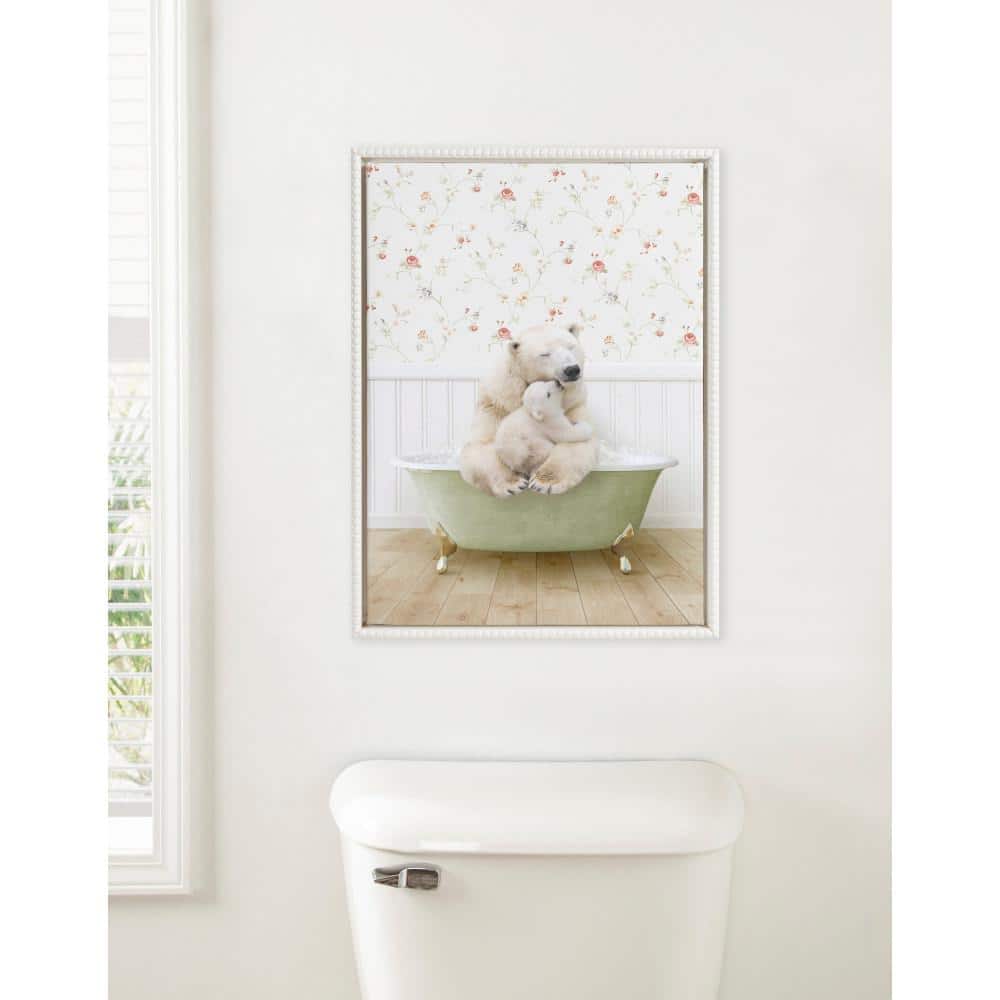 Mother and Baby Polar Bear in Green Bathtub Canvas Print