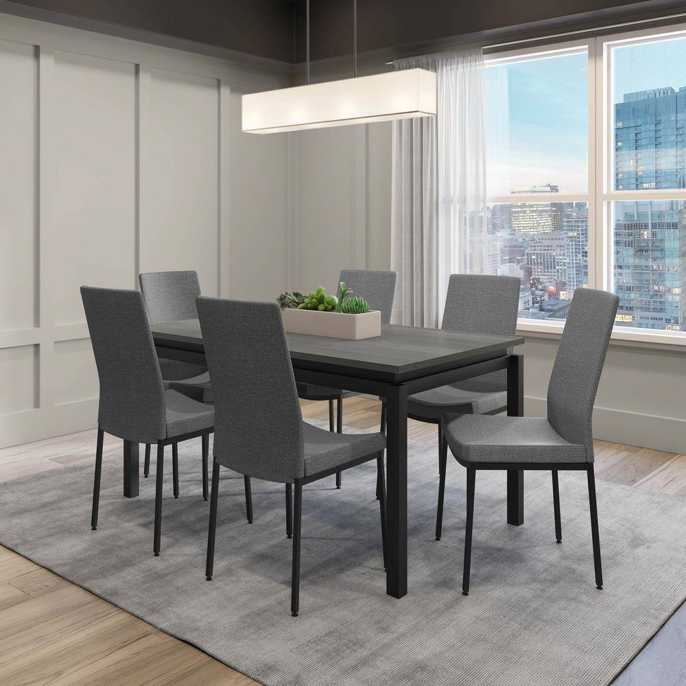 Grey Woven Fabric and Black Metal Parsons Side Chair