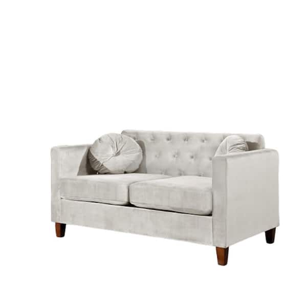 US Pride Furniture Lory 55 in. Beige Velvet 2-Seat Lawson Loveseat with Square Arms