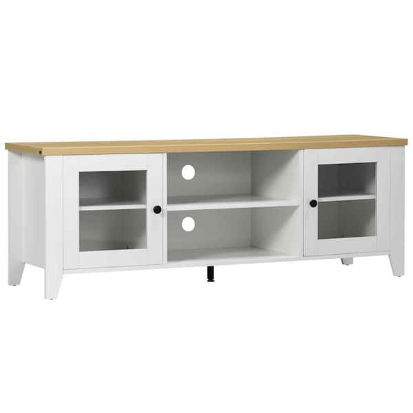 Tileon White Modern TV Stand, Entertainment Center with Shelves and Cabinets for Flatscreen TVs Up to 60 in.