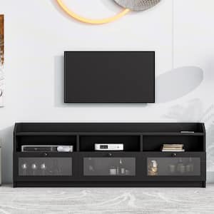 Black TV Stand Fits TV's up to 65 in. with Acrylic Board Door, Media Console and Storage