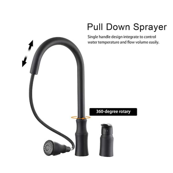 16.9 in. H 2-Spray Pull Down Sprayer Kitchen Faucet with 360° Spout Swivel in Matte Black