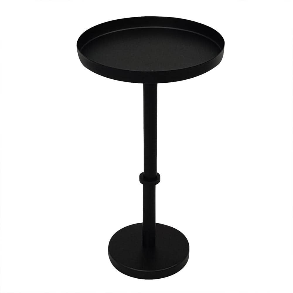 THE URBAN PORT Ara 12 in. Matte Black Round Metal Top Side End Table with Sleek Pillar Base and Tray Top