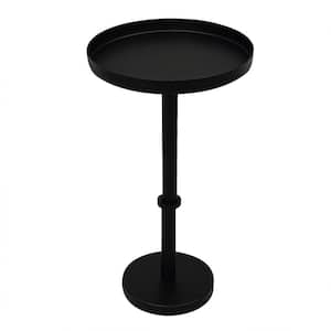 Ara 12 in. Matte Black Round Metal Top Side End Table with Sleek Pillar Base and Tray Top