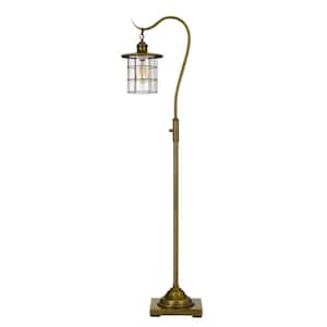 59. 25 in. H Antique Brass Metal Floor Lamp with Glass Shade