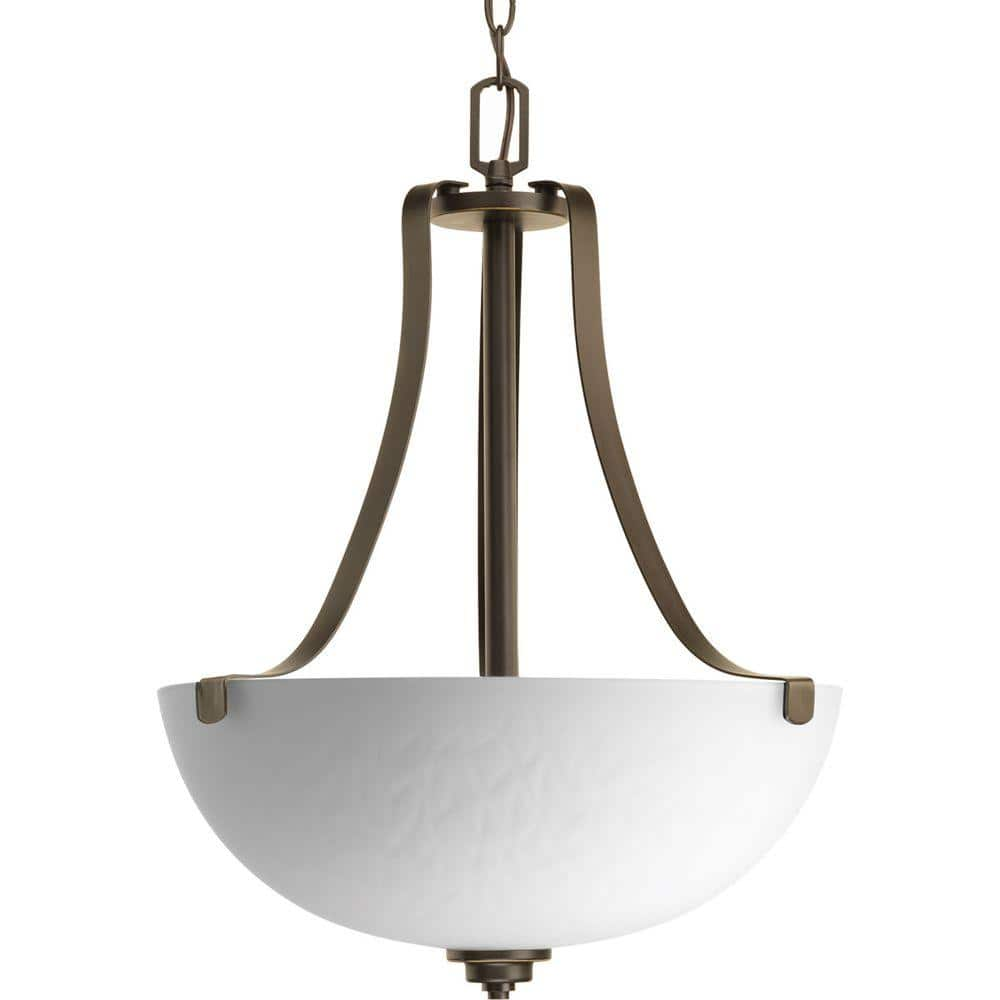 Legend Collection 3-Light Antique Bronze Foyer Pendant with Sculpted Glass -  Progress Lighting, 785247186808