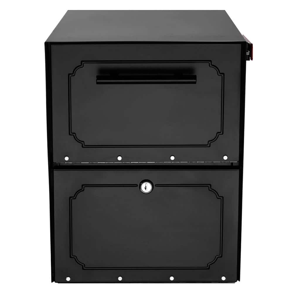 Extra Large Black Steel Locking Post Mount Mailbox