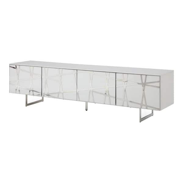 Benjara 87 in. White Wood TV Stand Fits TVs up to 88 in. with 2 Shelves