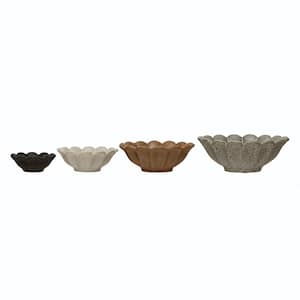 Reactive Glaze Multicolor Stoneware Flower Bowls (Set of 4)