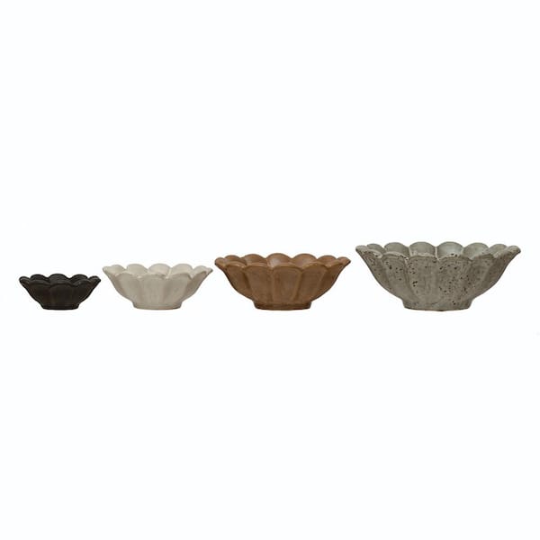 Storied Home Reactive Glaze Multicolor Stoneware Flower Bowls (Set of 4)