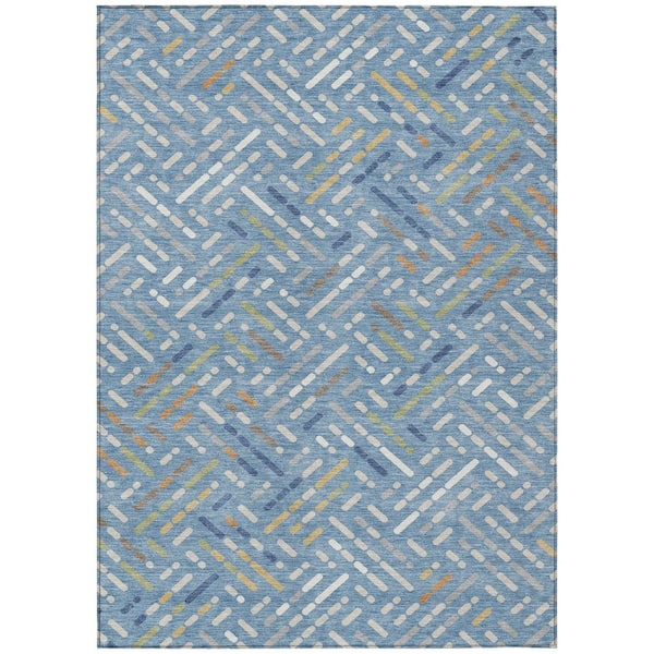 Chantille Machine Washable Indoor/Outdoor Abstract ACN3091 Denim 10 ft. x 14 ft. Area Rug
