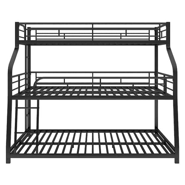 STICKON Black Twin XL Over Full XL Over Queen Size Triple Bunk Bed with Ladder