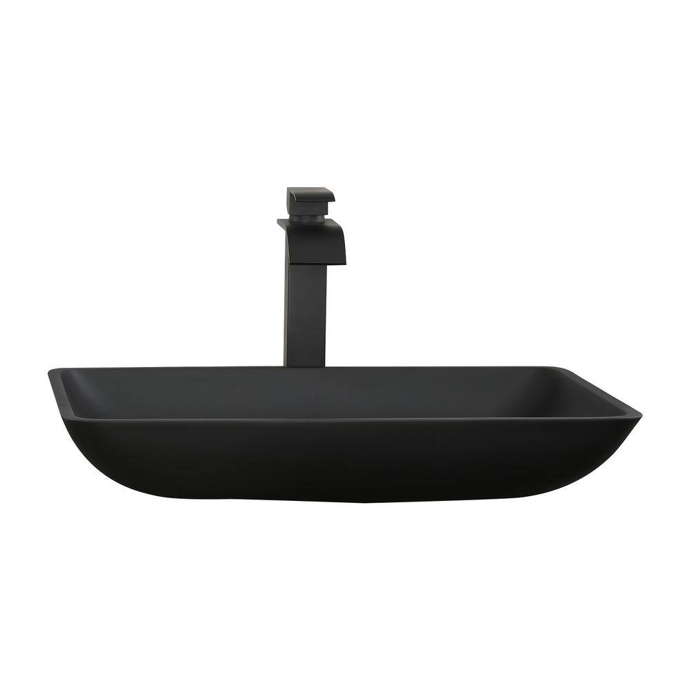 Handmade Countertop Matte Black Glass Rectangular Bathroom Vessel Sink